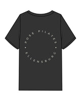 The Womens Heavyweight Tee - Black - Pose Pilates - Left Chest - Back Round - Off White Printed