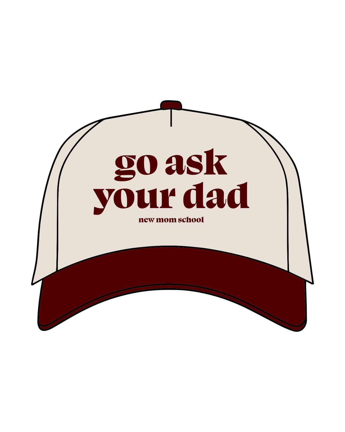 The Canvas Cap - Natural / Cardinal - New Mom School - Center Stacked - Ask Dad - Embroidered - Red