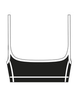 The Piped Scoop Sports Bra - Black - Plank + Power - Chest Center - Printed - White