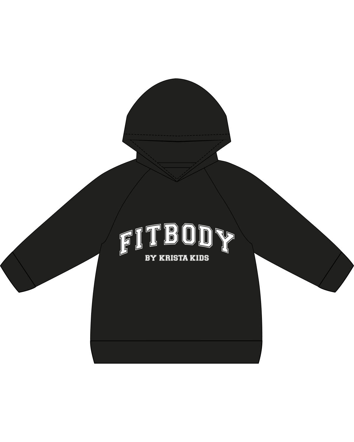 The Kids Hoodie - Black - Krista - Center Chest Stacked & Back Neckline Round - White