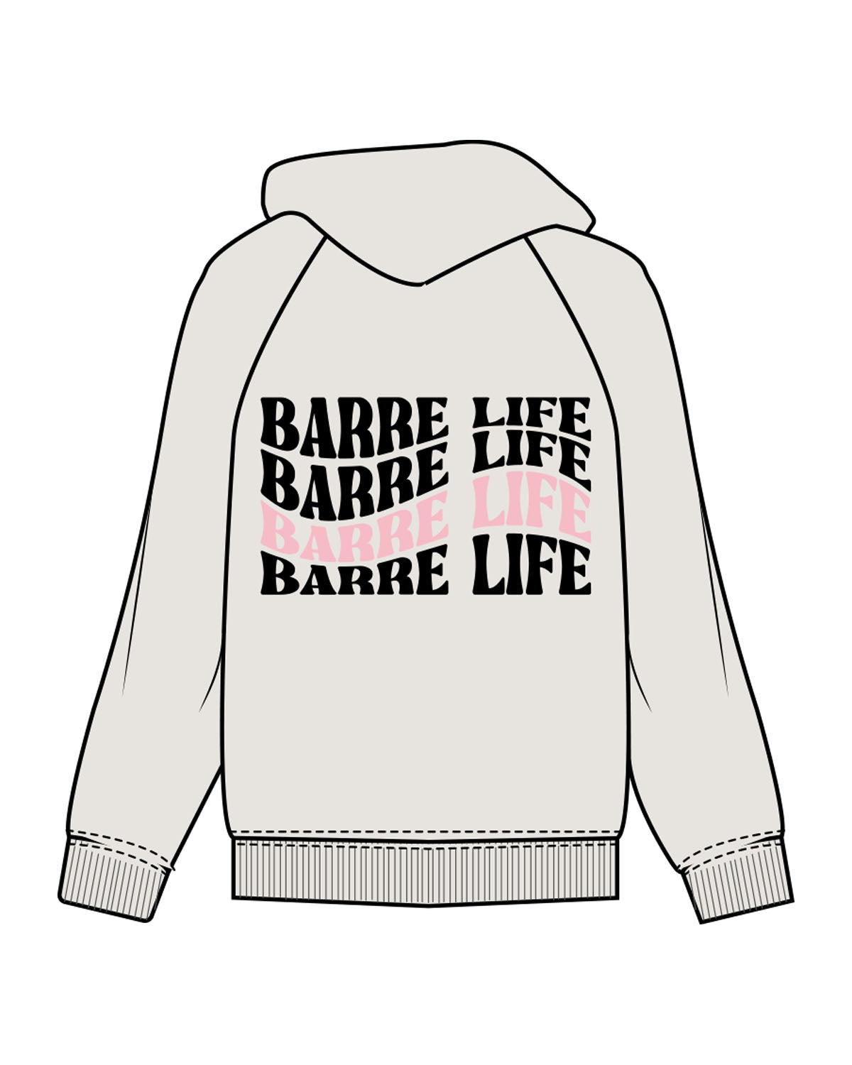 The Mens Hoodie - Washed Bone - Barre Life - Center Chest - Back Center - Printed - Full Color