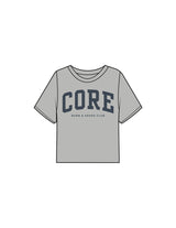 The Boxy Crop Tee - Heather - Core Precision - Center Chest Stacked - Printed - Navy