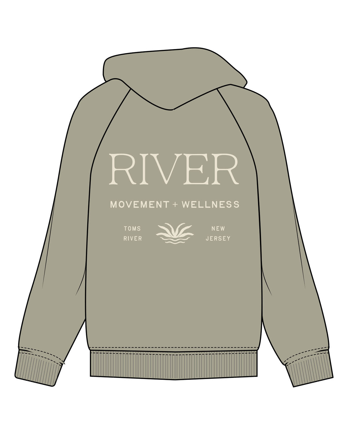 The Womens Heavyweight Hoodie - Eucalyptus - R.M.W.I - Center Chest - Back Center - Printed - Cream