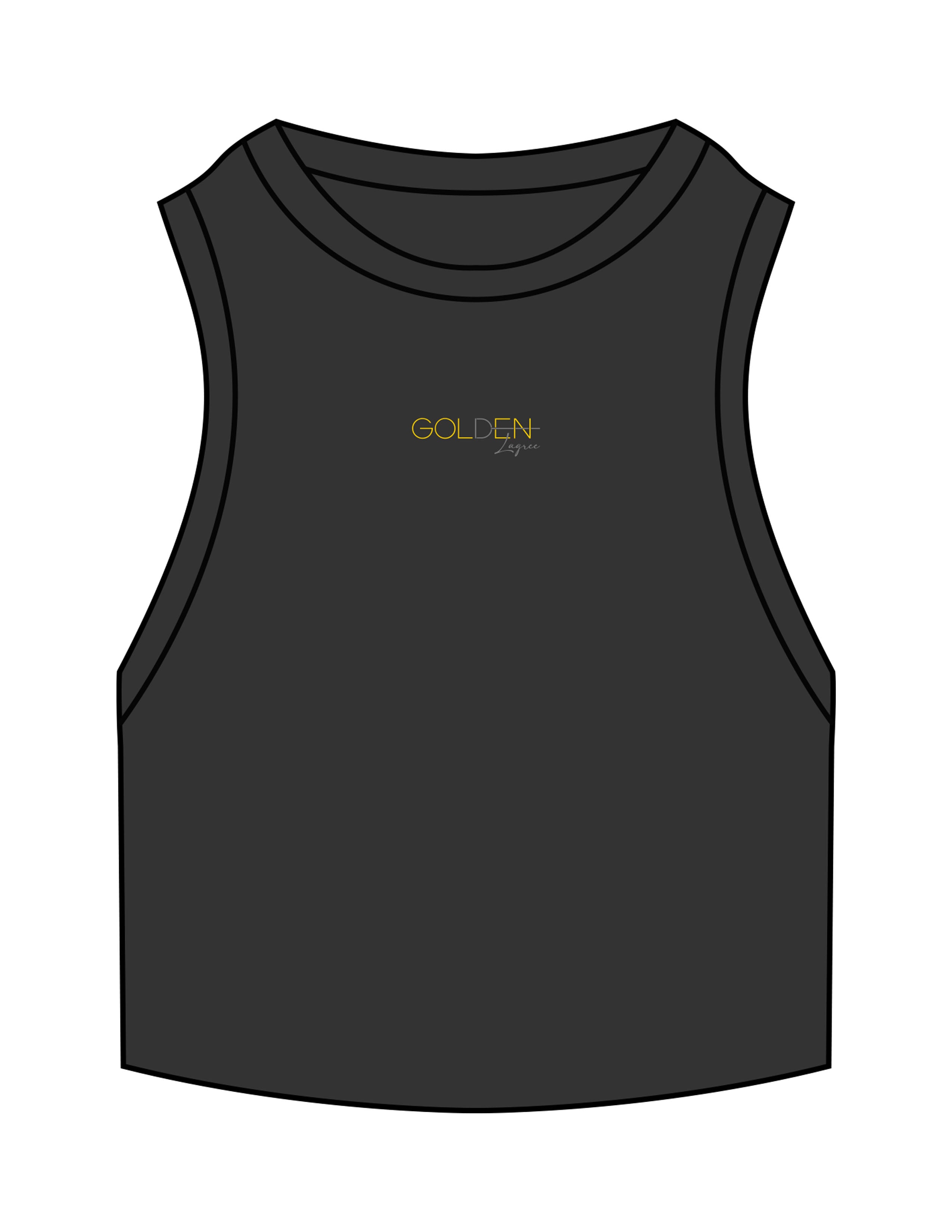 The Ribbed Crop Tank - Washed Black - Golden Lagree - Center Chest Stacked - Embroidered - Full Color