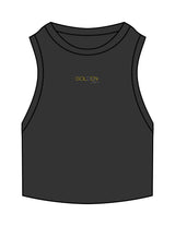 The Ribbed Crop Tank - Washed Black - Golden Lagree - Center Chest Stacked - Embroidered - Full Color