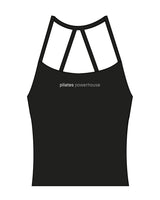 The Womens Sporty Tank - Black - Pilates Powerhouse - Center Chest - Printed - White