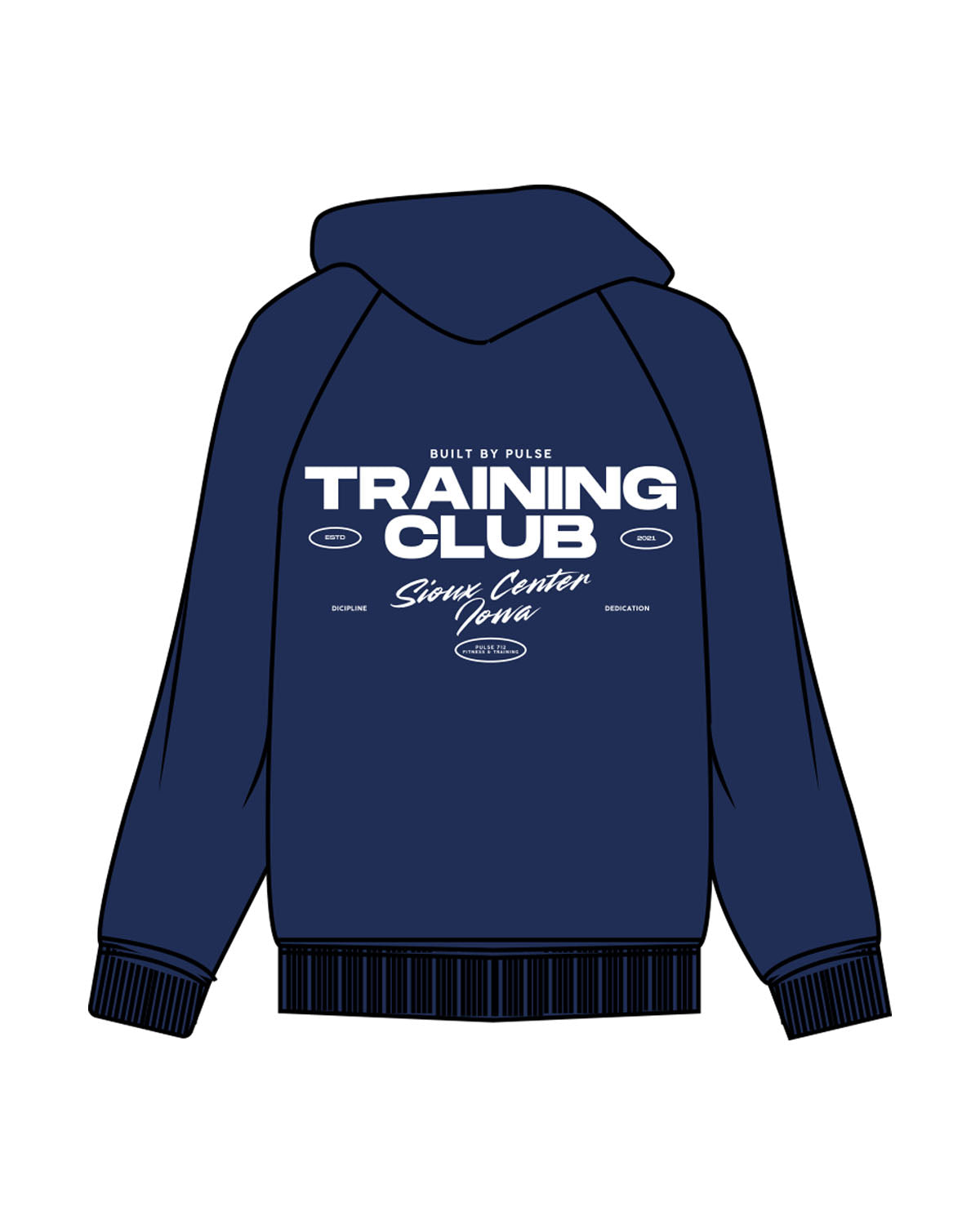 The Mens Classic Hoodie - Cobalt - Pulse 712 - Center Chest - Back Center Stacked - Sioux Center - Printed - White