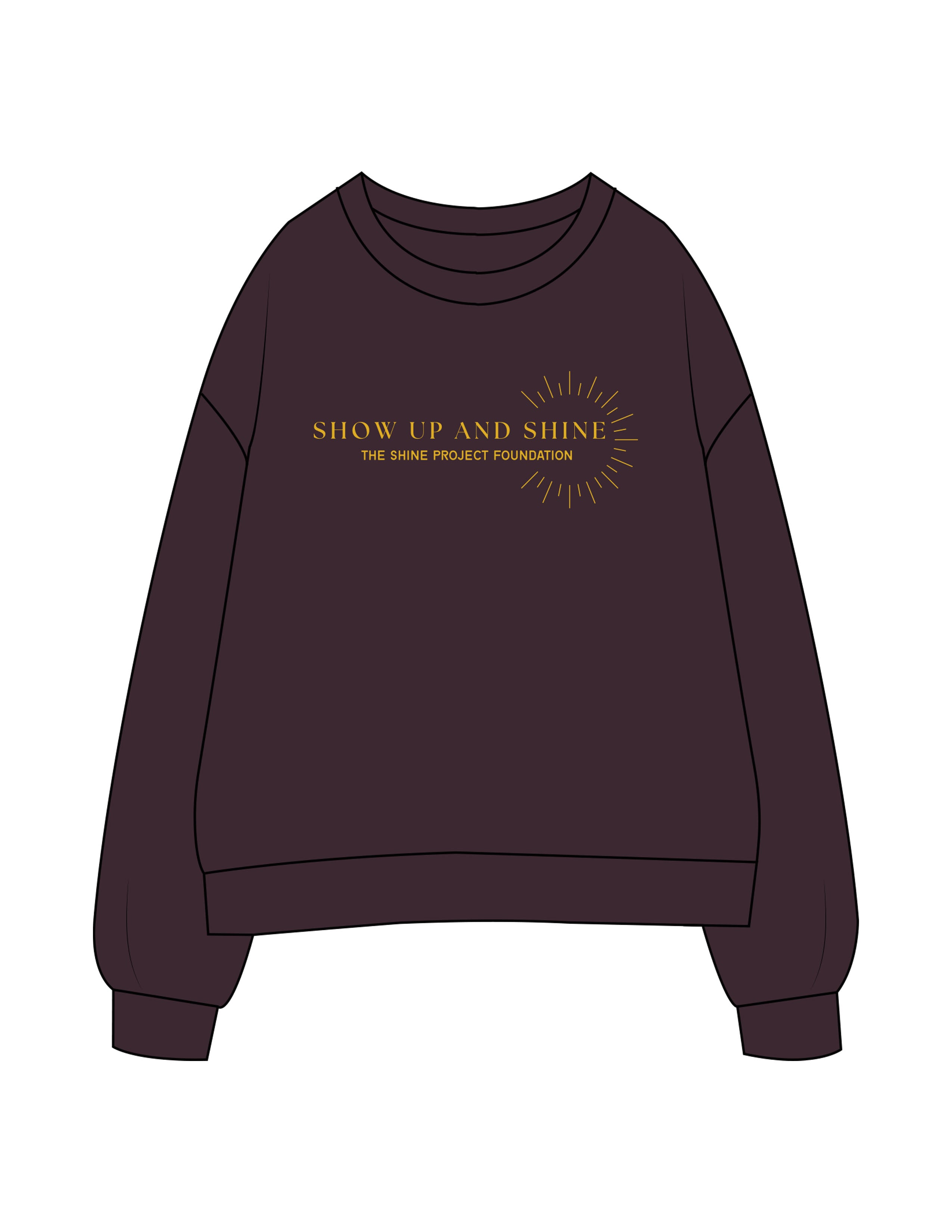 The Womens Heavyweight Crewneck - Plum - The Shine Project - Center Chest Stacked - Printed - Yellow