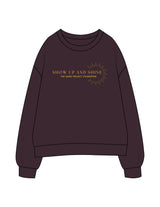 The Womens Heavyweight Crewneck - Plum - The Shine Project - Center Chest Stacked - Printed - Yellow