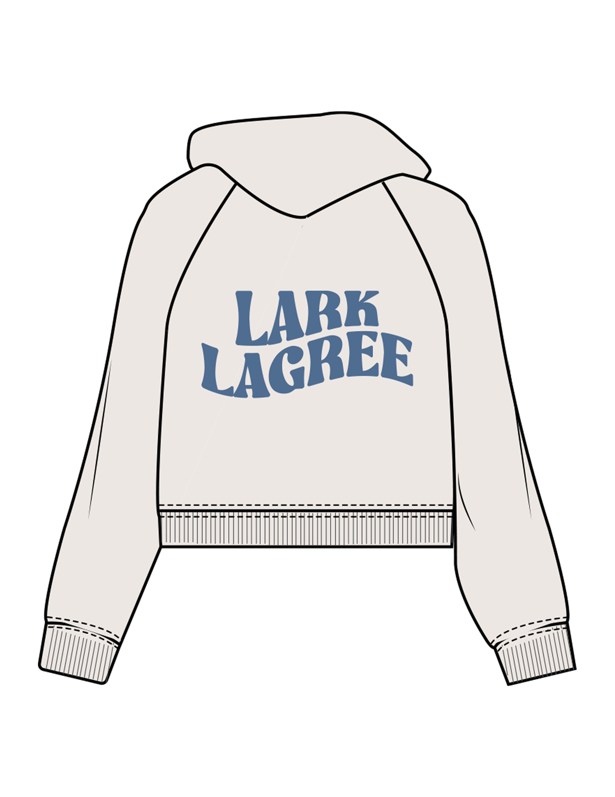 The Womens Crop Hoodie - Bone - Pure Movement LARK - Left Chest & Back Stacked - Printed - Blue