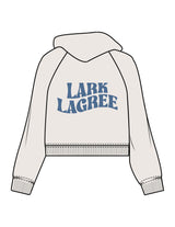 The Womens Crop Hoodie - Bone - Pure Movement LARK - Left Chest & Back Stacked - Printed - Blue