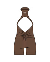 The High Neck Zip Jumpsuit - Brown - The Whole You Wellness - Back Neckline - Printed - White
