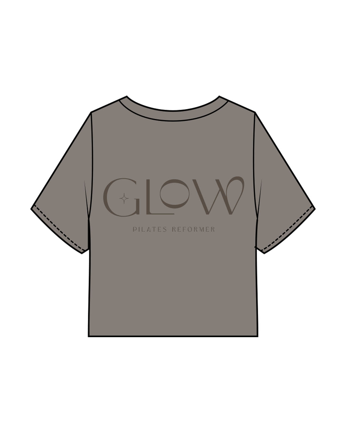 The Heavyweight Crop Tee - Washed Gray - GlowPilates - Front Neckline & Back Stacked - Printed - Tone on Tone