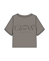 The Heavyweight Crop Tee - Washed Gray - GlowPilates - Front Neckline & Back Stacked - Printed - Tone on Tone
