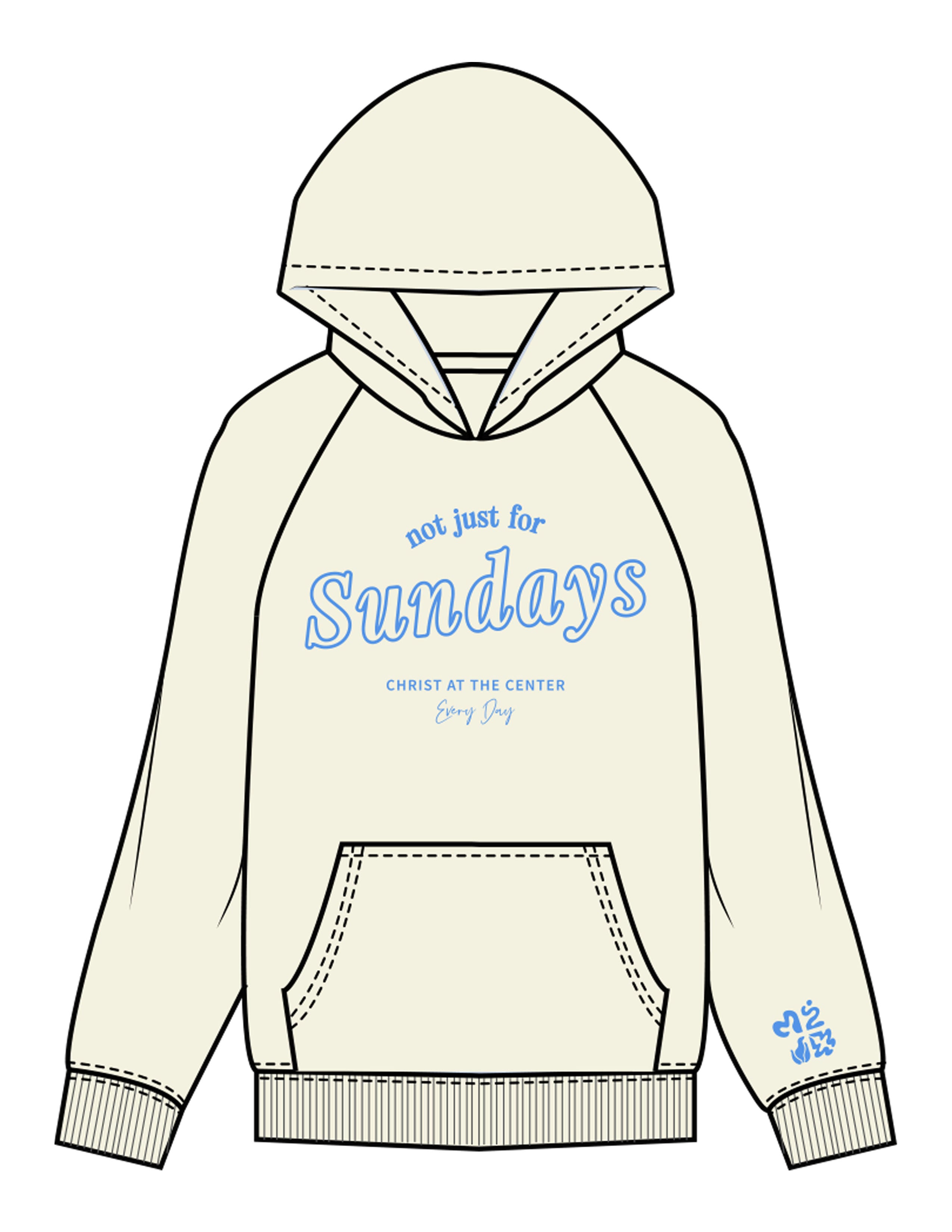 The Mens Hoodie - Butter - Plum Creek Church - Center Chest Stacked & Left Wrist - Printed - Full Color