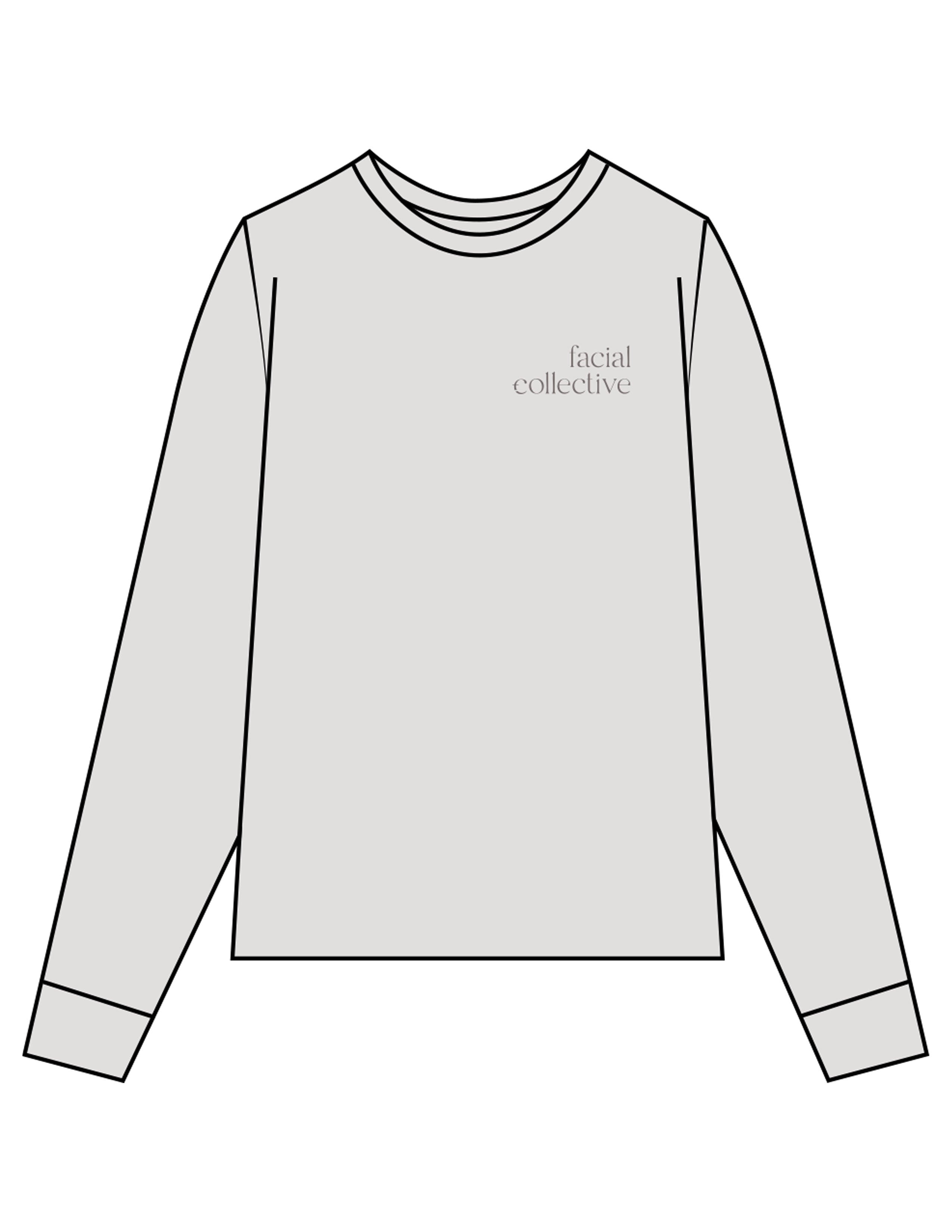 The Unisex Midweight Long Sleeve - Light Gray - Facial Collective - Left Chest Stacked - Printed - Gray