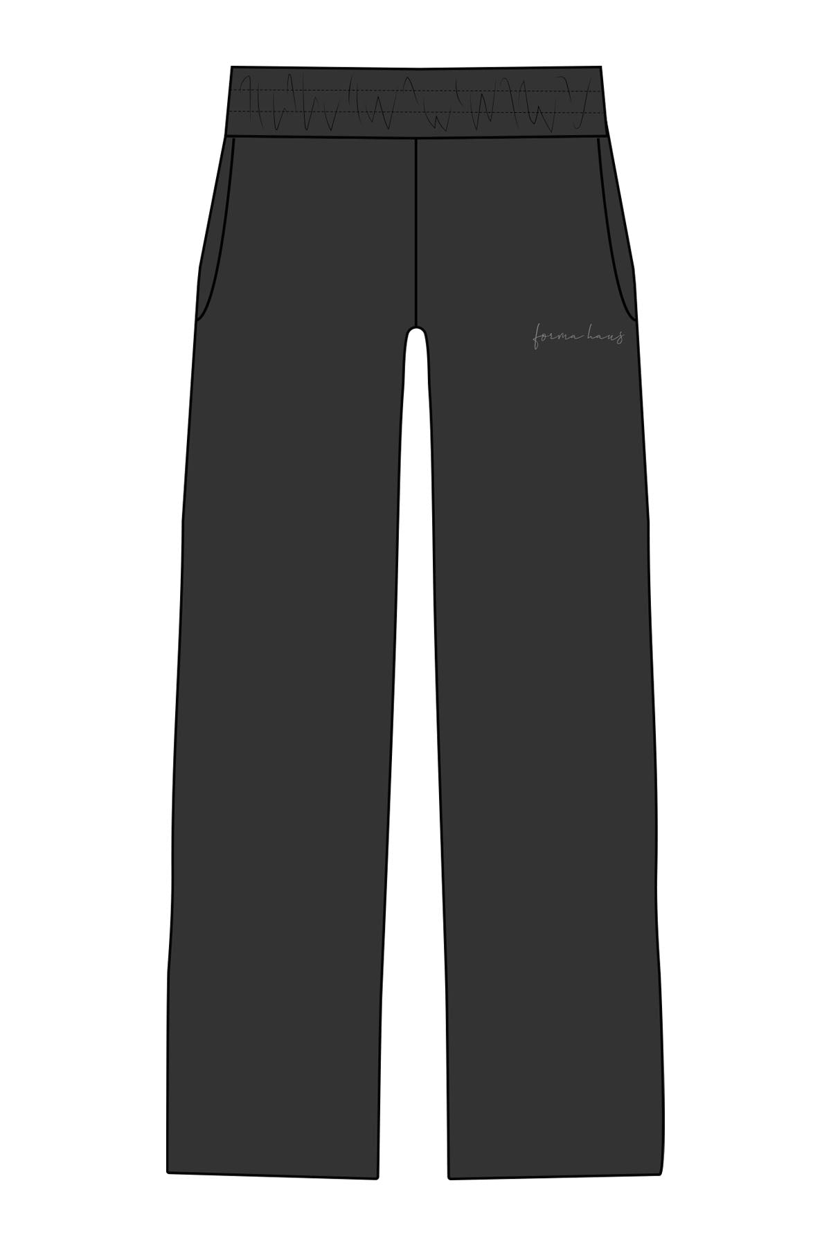 The Straight Leg Sweatpant - Black - Forma Haus - Left Leg - Embroidered - Gray