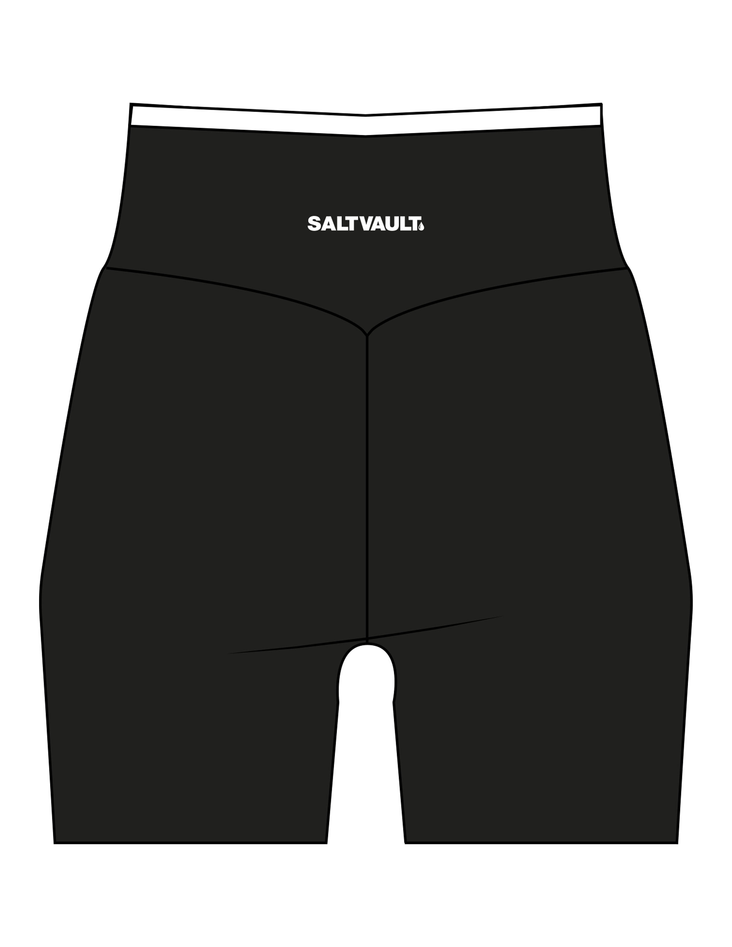 The Piped Crossover Short - Black - Saltvault - Back Waistline - Printed - White