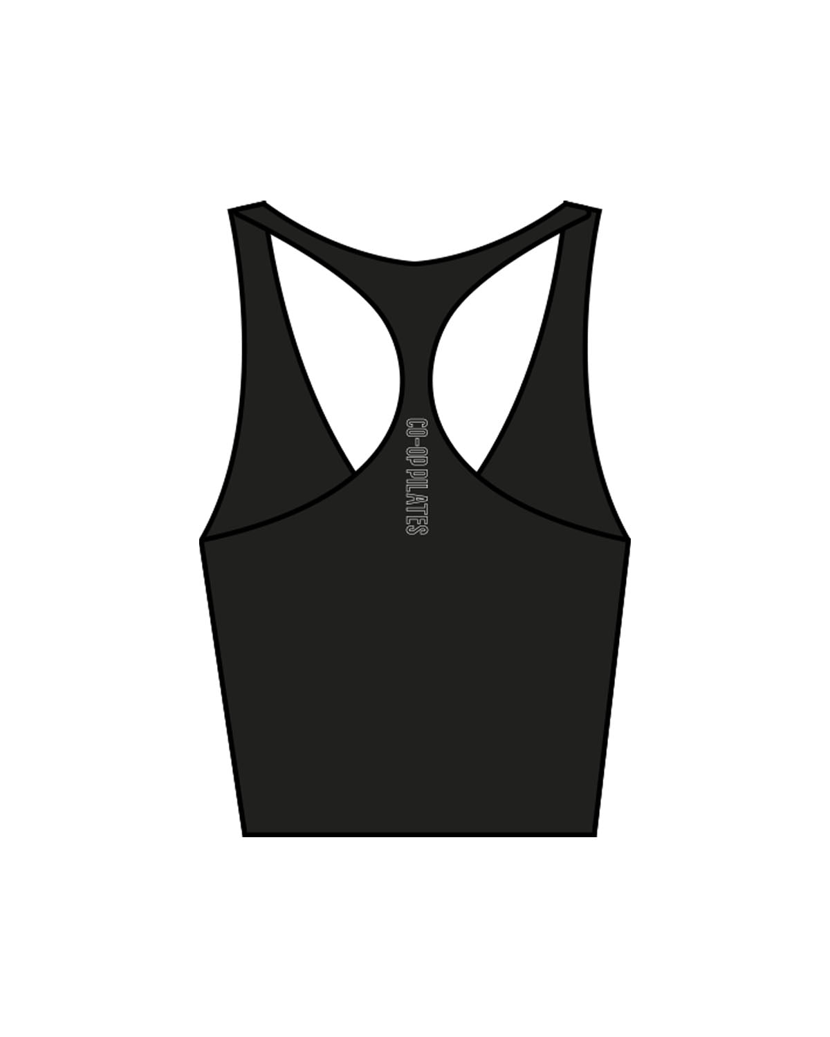 The Racer Tank - Black - Co-Op Pilates - Left Chest & Center Back - Printed - White