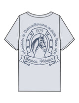 The Mens Heavyweight Tee -  Washed Powder - VCC - Left Chest Stacked & Back Image - Printed - Indigo