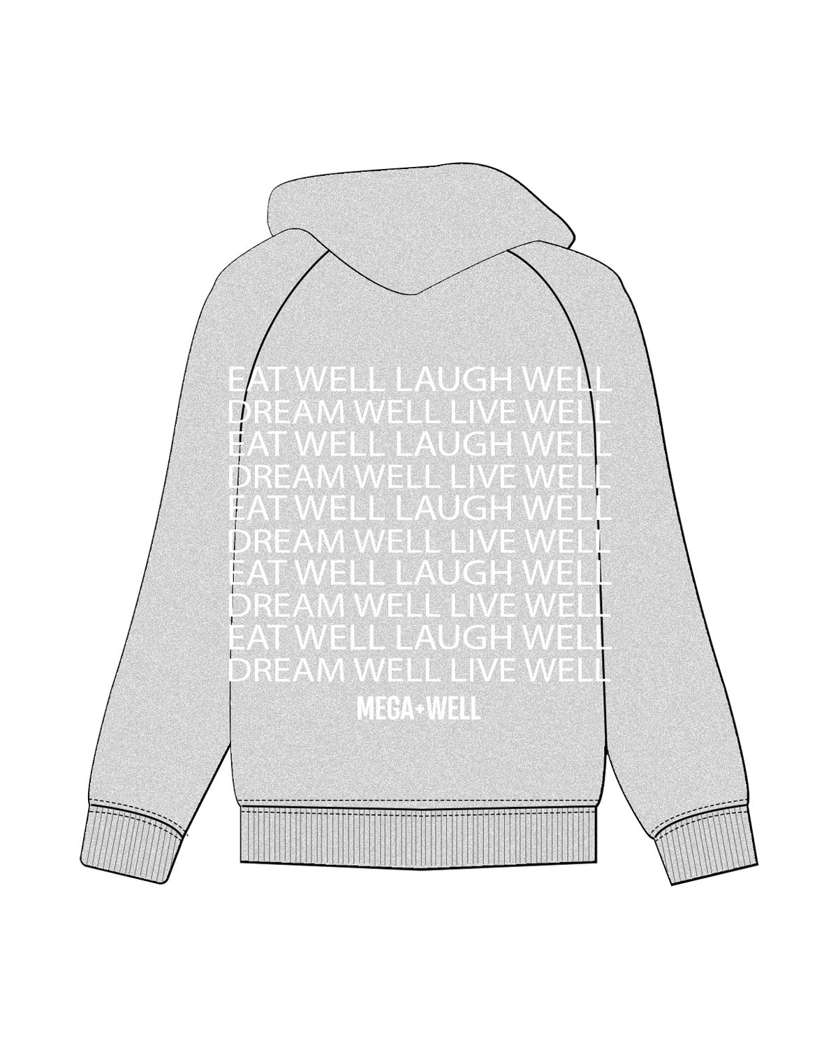 The Recycled Unisex Zip Hoodie - Heather - Mega Well - Left Chest Stacked & Back Layered - Printed - White