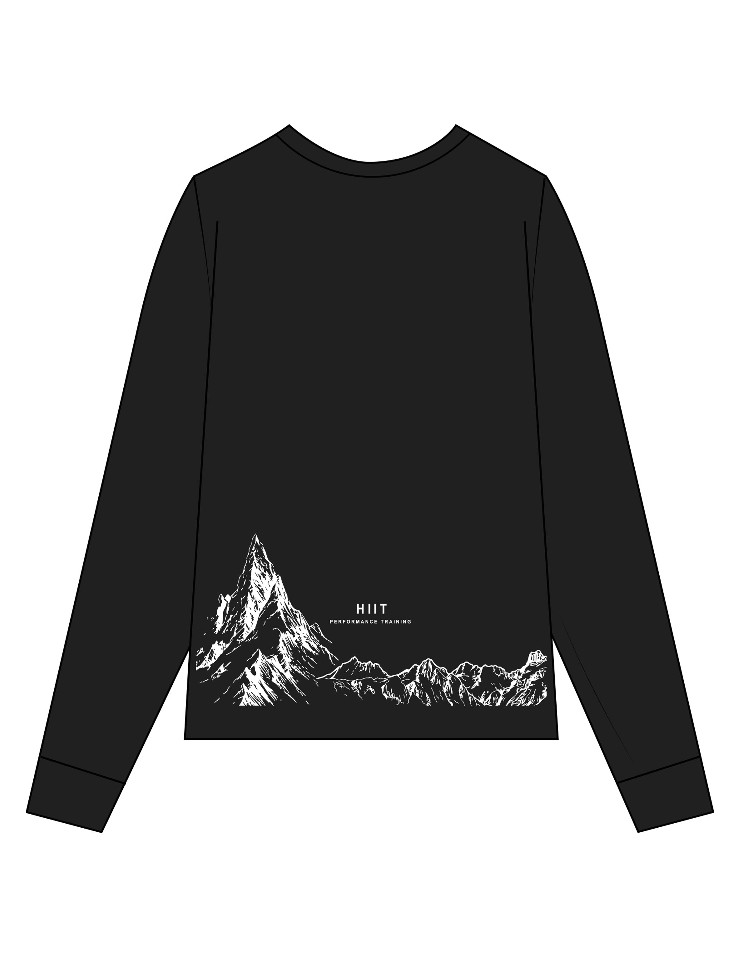 THE MENS HEAVYWEIGHT LONG SLEEVE - Black - HIIT Performance - Left Chest Stacked & Back Image - Printed - White