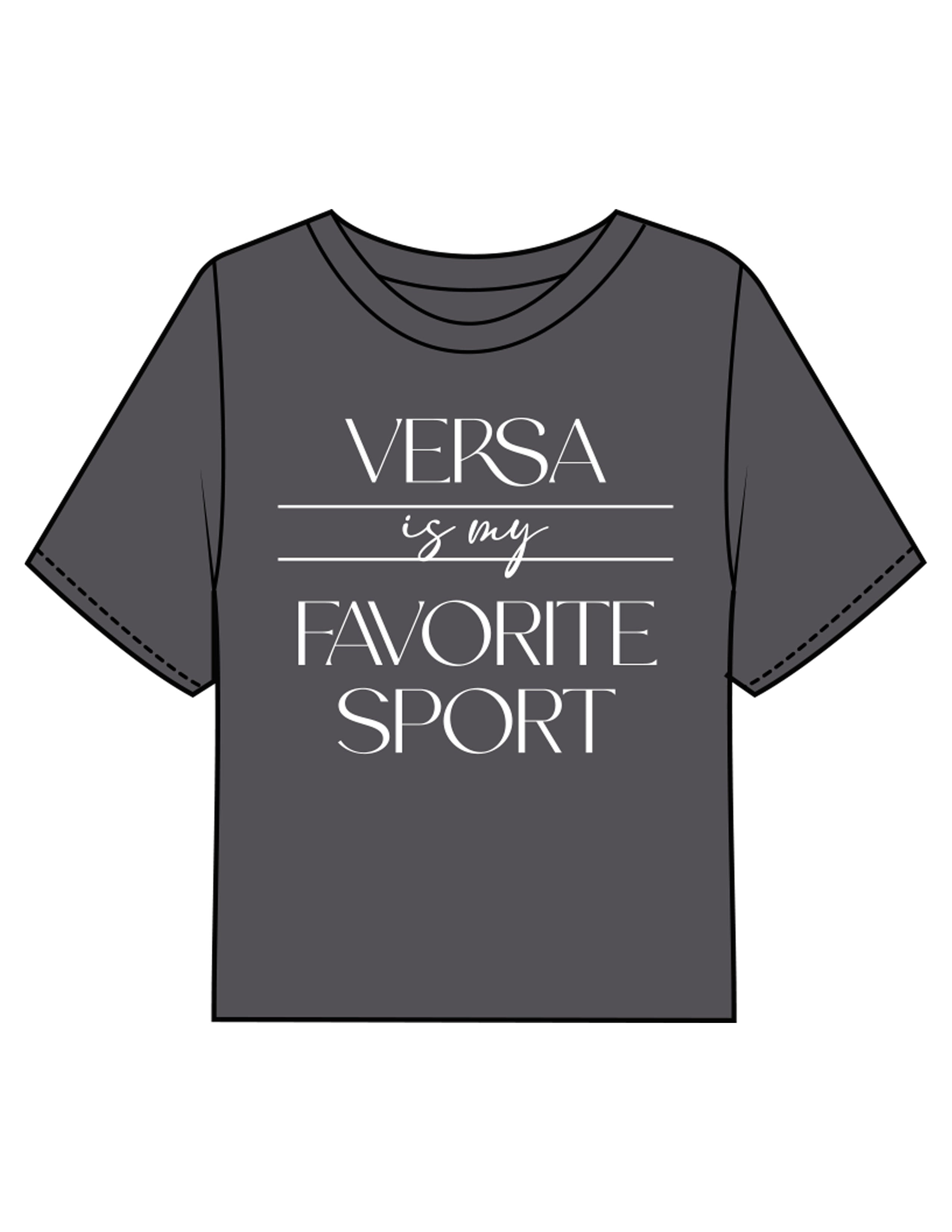 The Boxy Crop Tee - Charcoal - HiLo - Chest Stacked "VERSA" w/ Script & Back Neckline Round - Printed - White