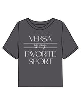 The Boxy Crop Tee - Charcoal - HiLo - Chest Stacked "VERSA" w/ Script & Back Neckline Round - Printed - White