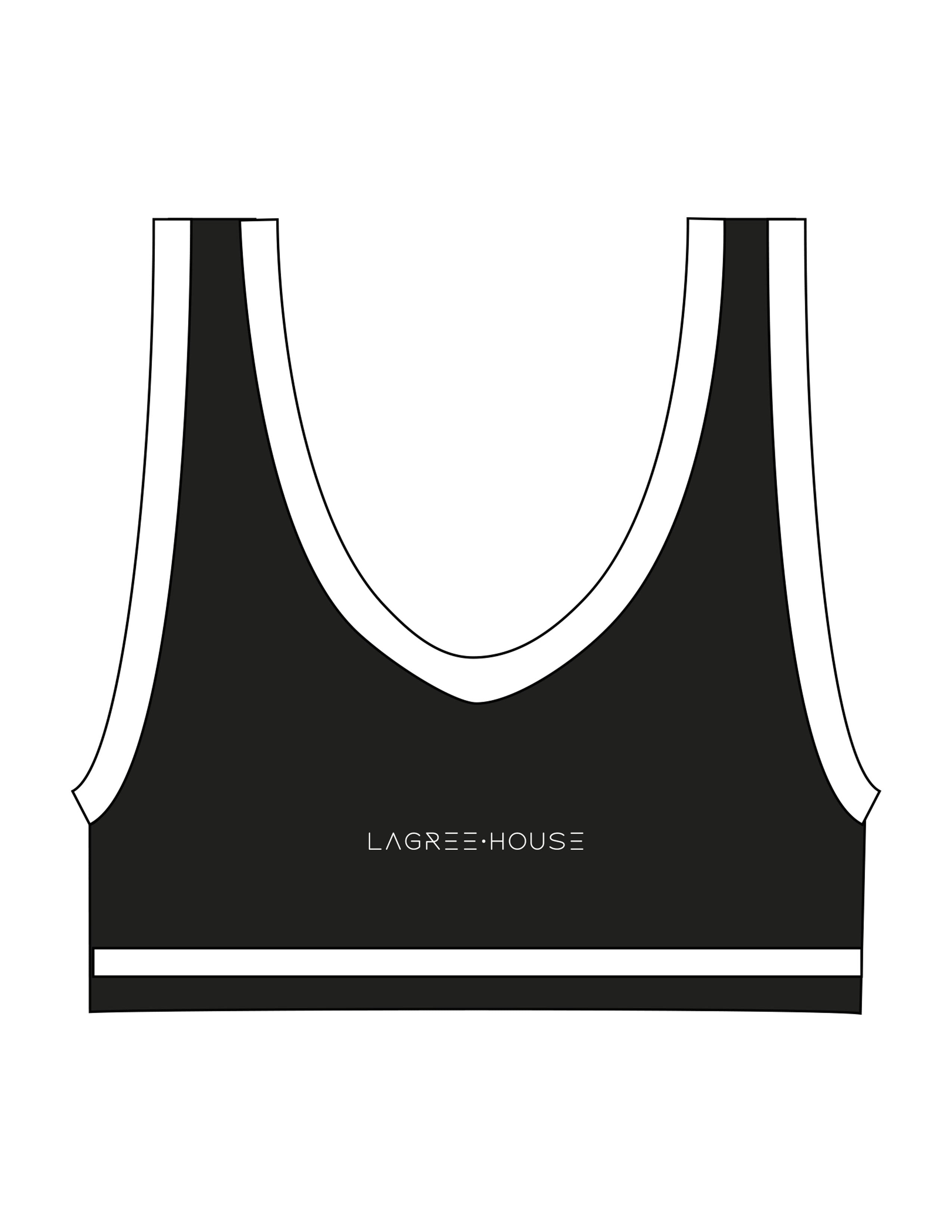 The Piped Bra - Black - Lagree House - Center Back - Printed - White