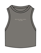The Ribbed Crop Tank - Washed Gray - Practice Yoga - Center Chest Stacked - Embroidered - Off White