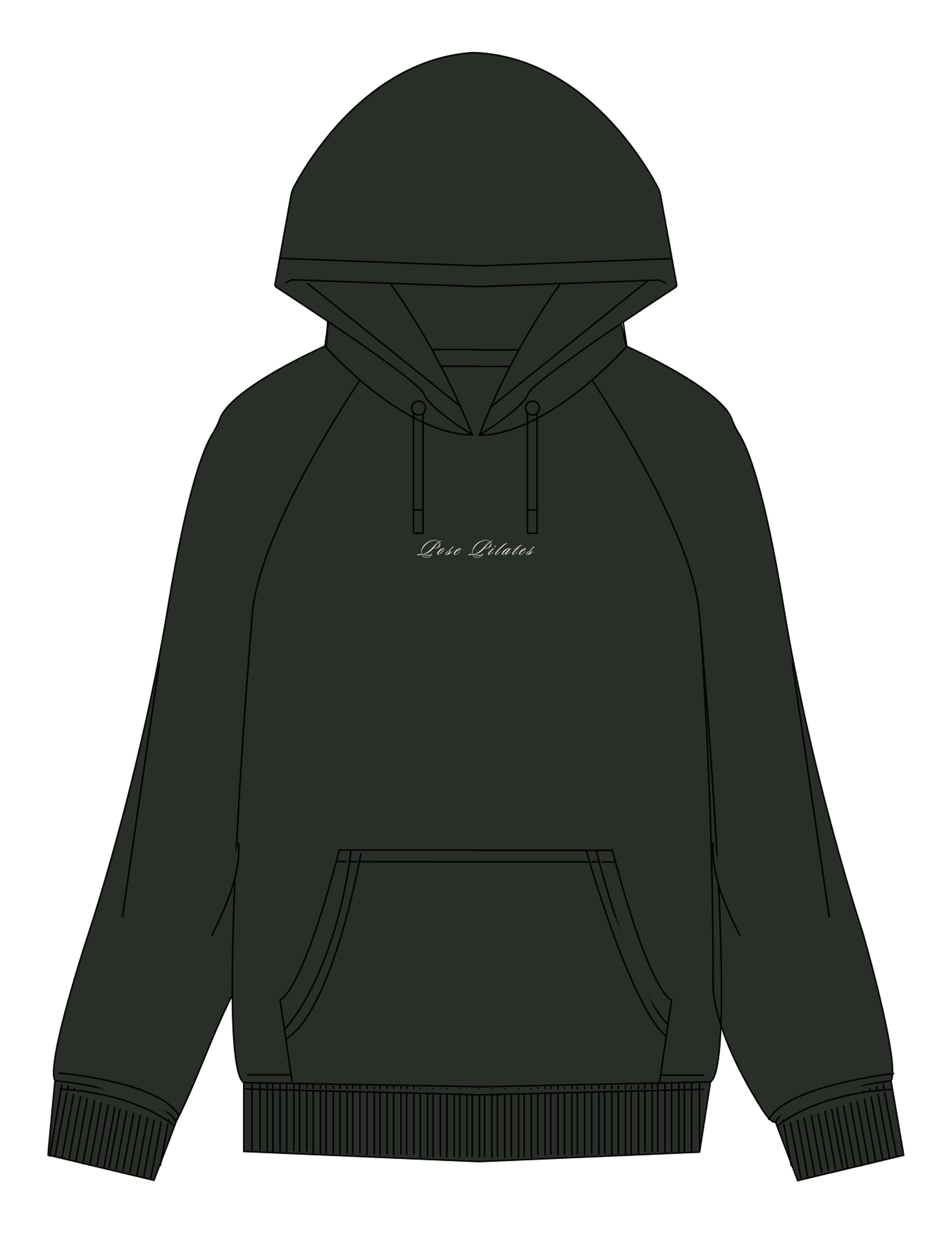 The Mens Heavyweight Hoodie - Pine Green - Pose Pilates - Center Chest - Embroidered - Off White