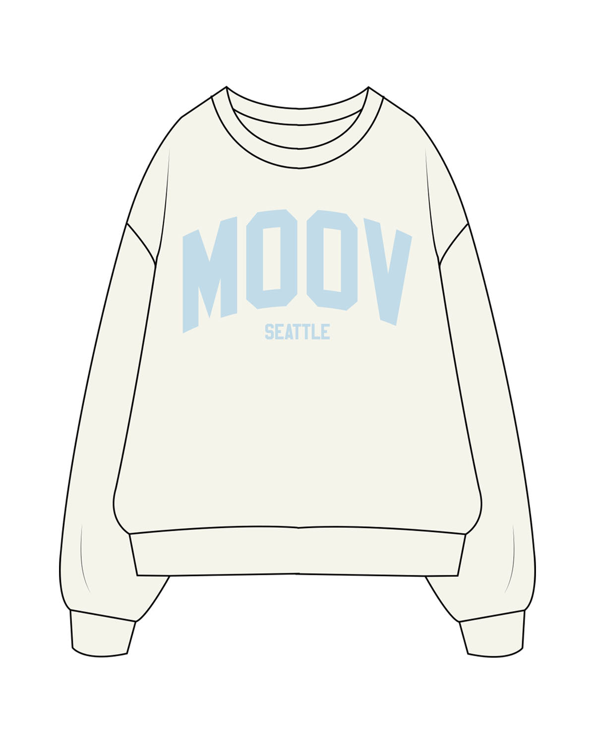 The Mens Crewneck - Butter - Moov Seattle - Center Chest Stacked - Printed - Baby Blue