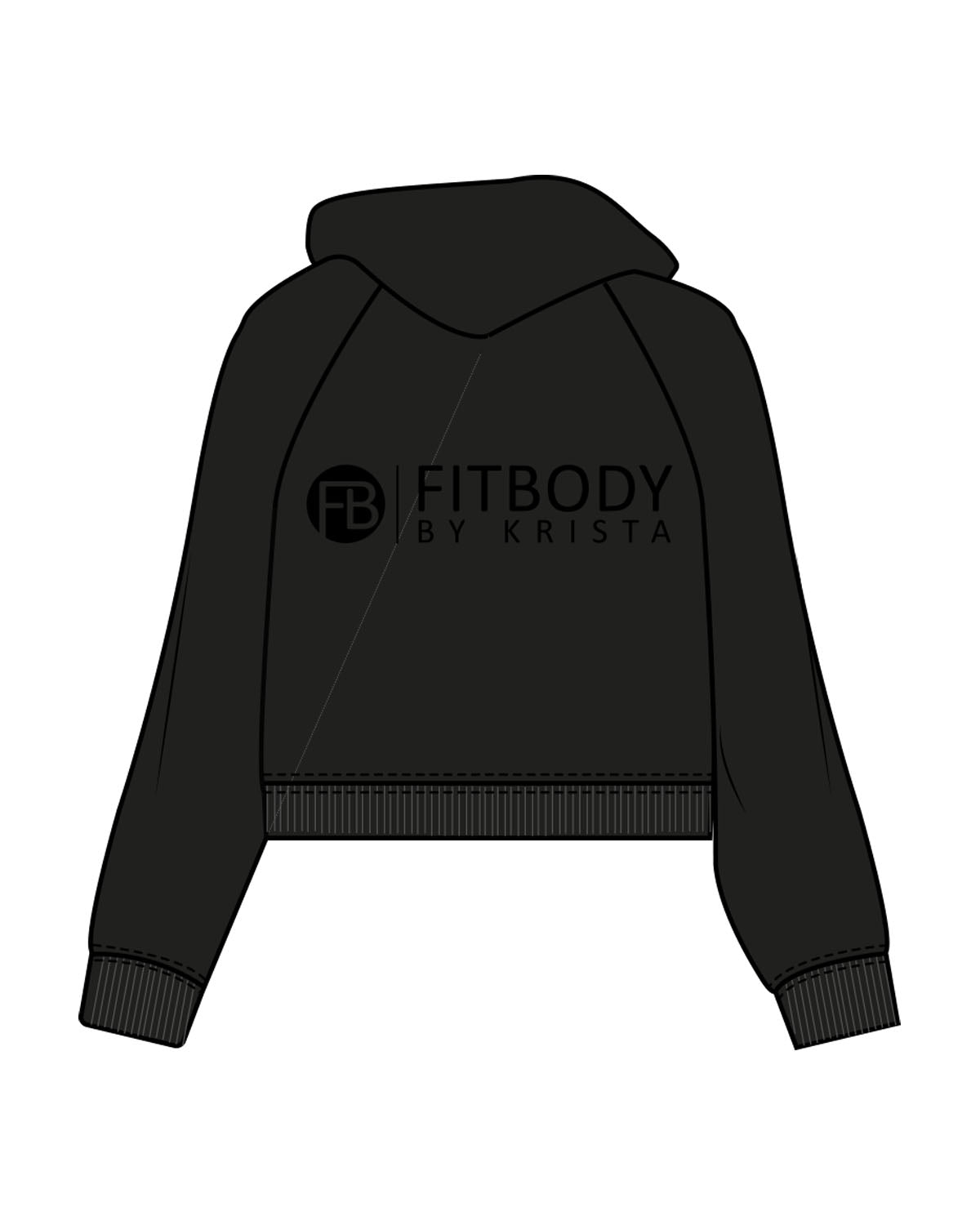 The Womens Crop Hoodie - Black - Krista - Left Chest & Back Stacked - Printed - Tone on Tone