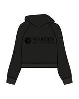 The Womens Crop Hoodie - Black - Krista - Left Chest & Back Stacked - Printed - Tone on Tone