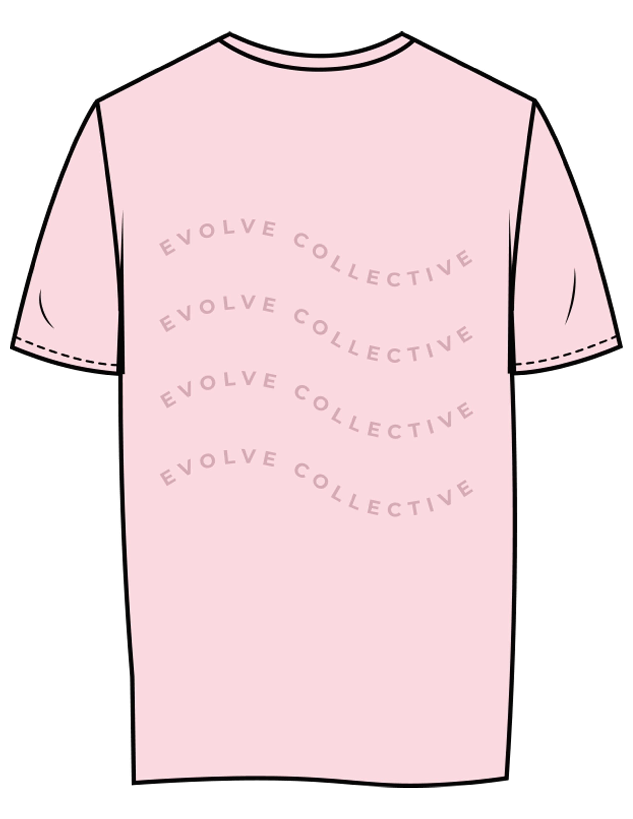 The Womens Tee - Pink - Evolve Collective - Left Chest & Back Stacked Wavy - Printed - Tone on Tone