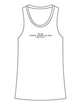 The Recycled Womens Tank - White - Core Precision - Center Chest Stacked - Printed - Black