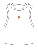 The Ribbed Crop Tank - White - Pulse Lagree Fitness - Center Chest - Embroidered - Red Orange