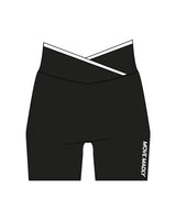 The Piped Crossover Short - Black - Move Madly - Left Thigh - Printed - White