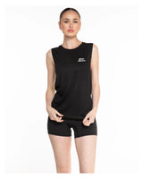 The Scoop Muscle Tank - Black - Pilates Collective - Left Chest Stacked - Printed - White
