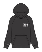 The Womens Hoodie - Washed Black - WRKFORIT - Right Wrist & Left Chest - White