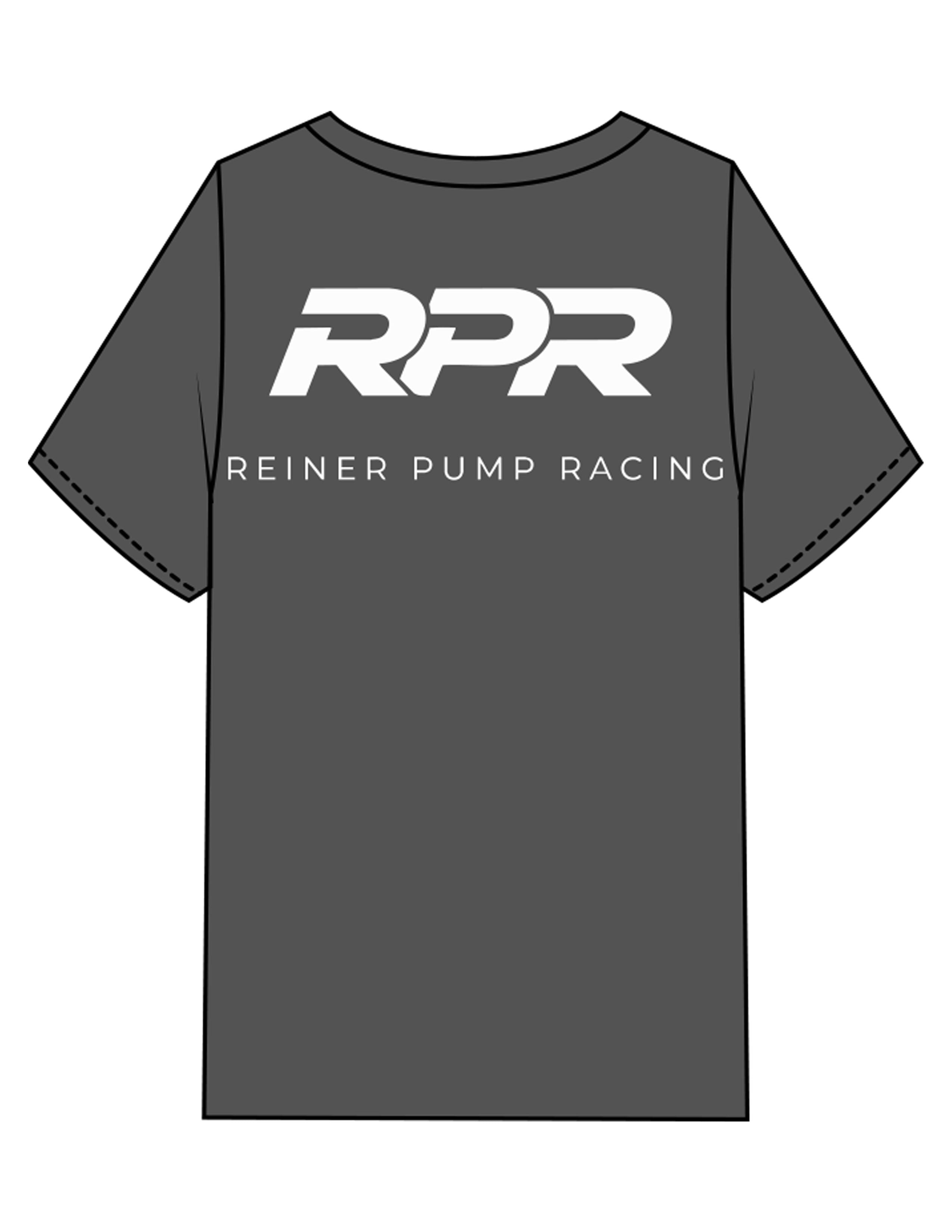 The Mens Heavyweight Tee - Coal Stone - Reiner Pump Systems - Center Chest & Back Stacked - Printed - White