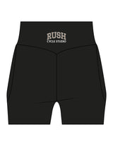 The Womens Sporty Pocket Short - Black - Rush Cycle Studio - Back Waistline Stacked - Printed - Full Color