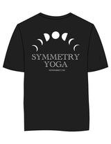 The Womens 7/8th Tee - Black - Symmetry Yoga - Left Chest & Back Stacked - Printed - White