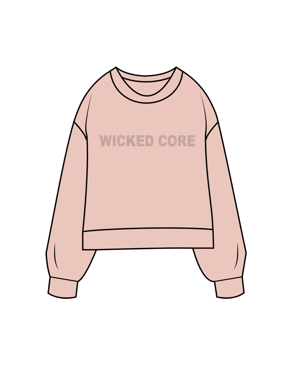 The Womens Sueded Crewneck - Peach - Wicked Core - Center Chest - Printed - Tone on Tone