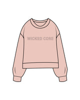 The Womens Sueded Crewneck - Peach - Wicked Core - Center Chest - Printed - Tone on Tone