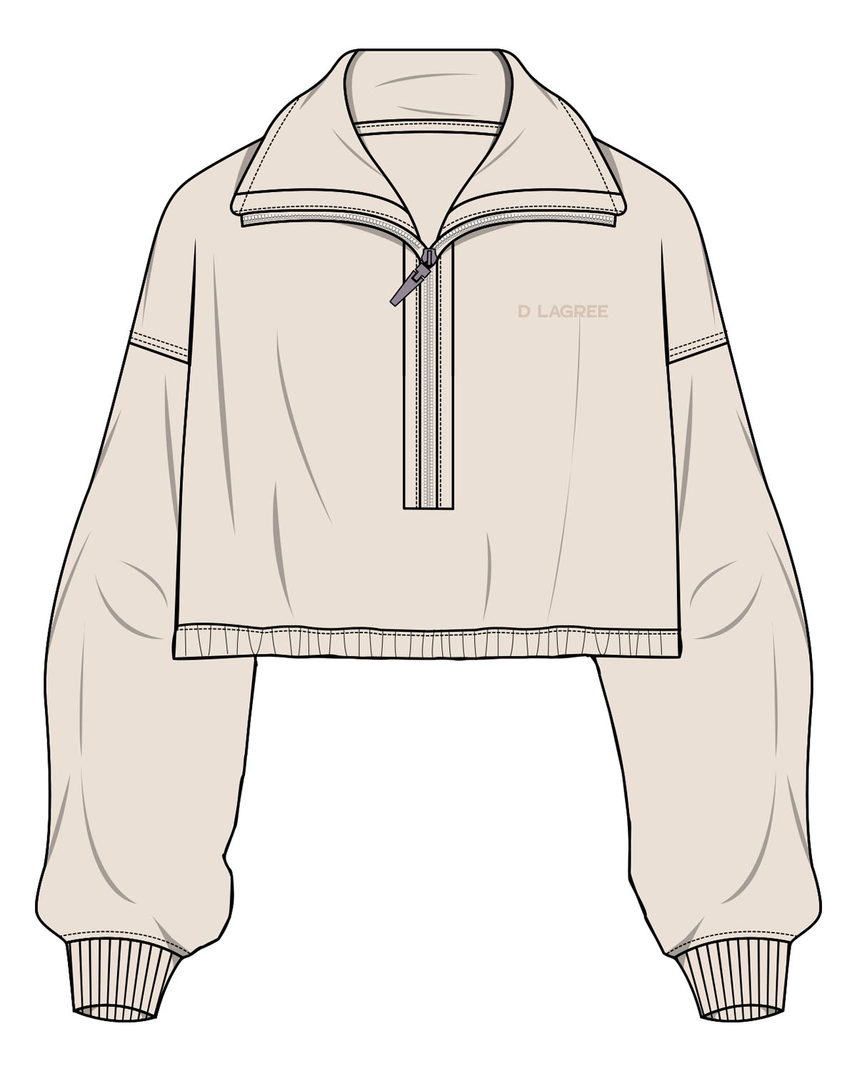 The Suede 1/2 Zip - Latte - D Lagree - Left Chest - Embroidered - Tone on Tone