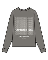 The Womens Heavyweight Long Sleeve - Washed Gray - Onyx Fit - Center Chest & Back Stacked - Printed - White