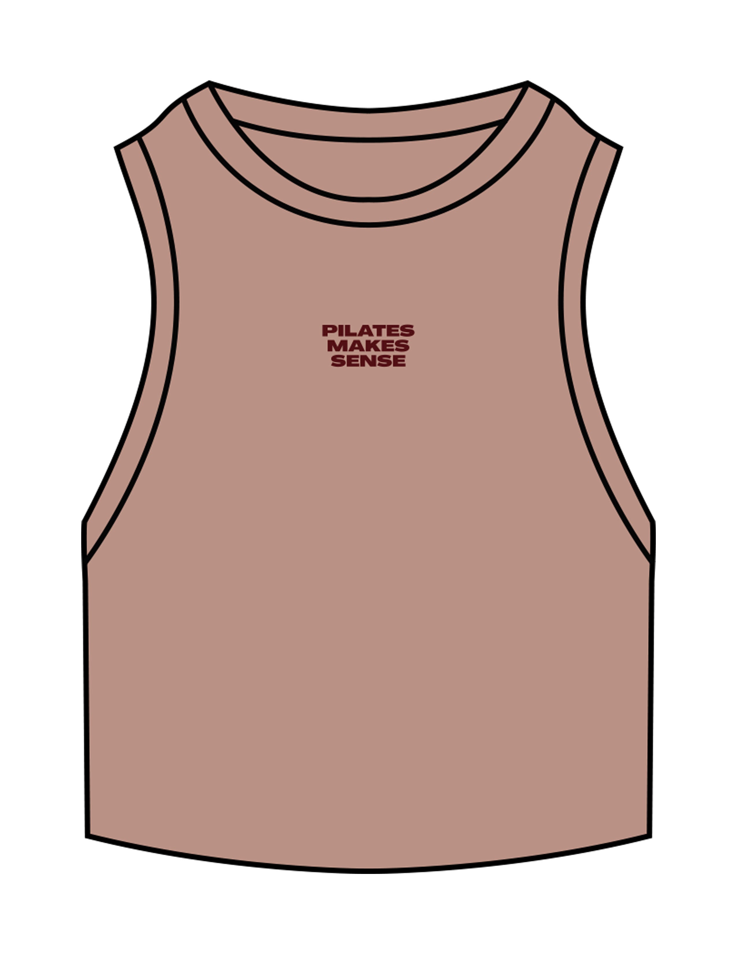 The Ribbed Crop Tank - Clay - Sense Pilates - Center Chest Stacked - Embroidered - Maroon