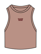 The Ribbed Crop Tank - Clay - Sense Pilates - Center Chest Stacked - Embroidered - Maroon