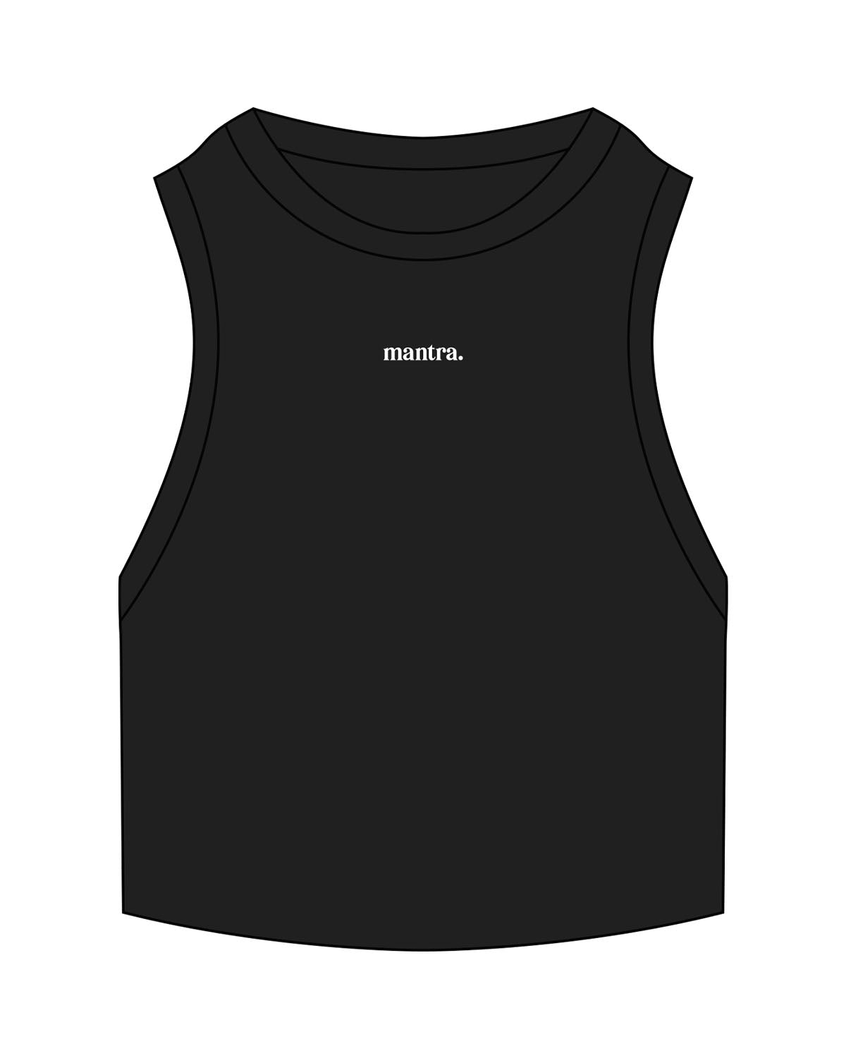The Ribbed Crop Tank - Black - Mantra - Center Chest - Embroidered - White